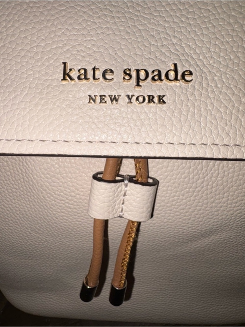 kate spade Cream Pebbled Leather Drawstring Backpack - NWOT - Picture 3 of 12